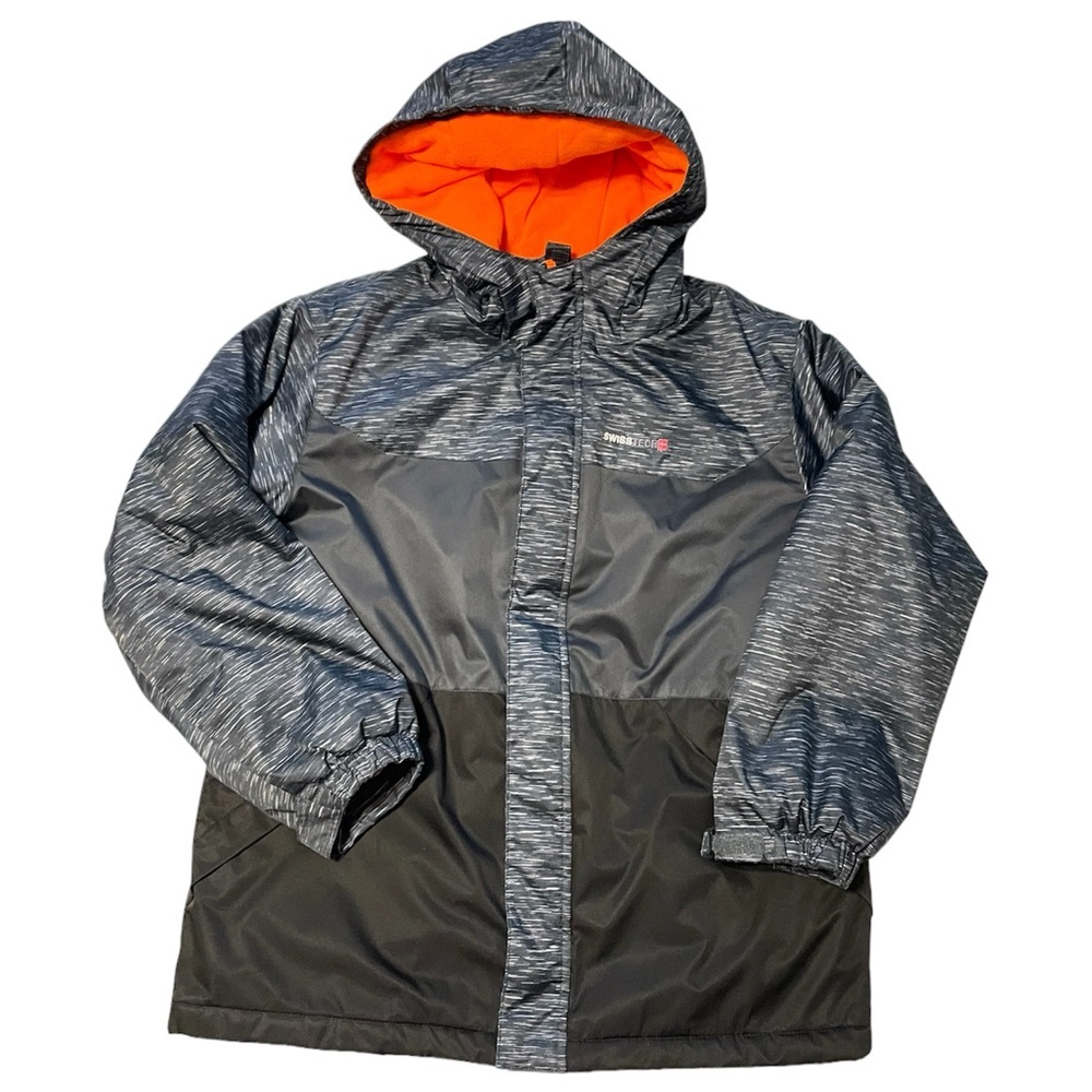 Swiss Tech Jacket Boys XL (14-16) Black Full Zip Hooded Windbreaker